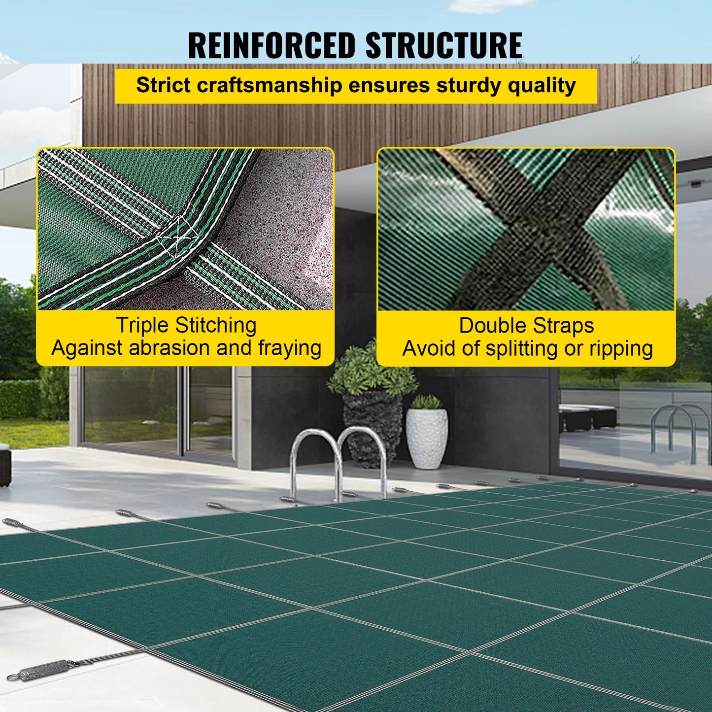 Zwembadafdekking - Zwembad Afdekzeil - Inground Zwembadden Veiligheidsafdekking -  16x32ft – Mesh & Solide Winterbescherming - Rechthoekige - Groen