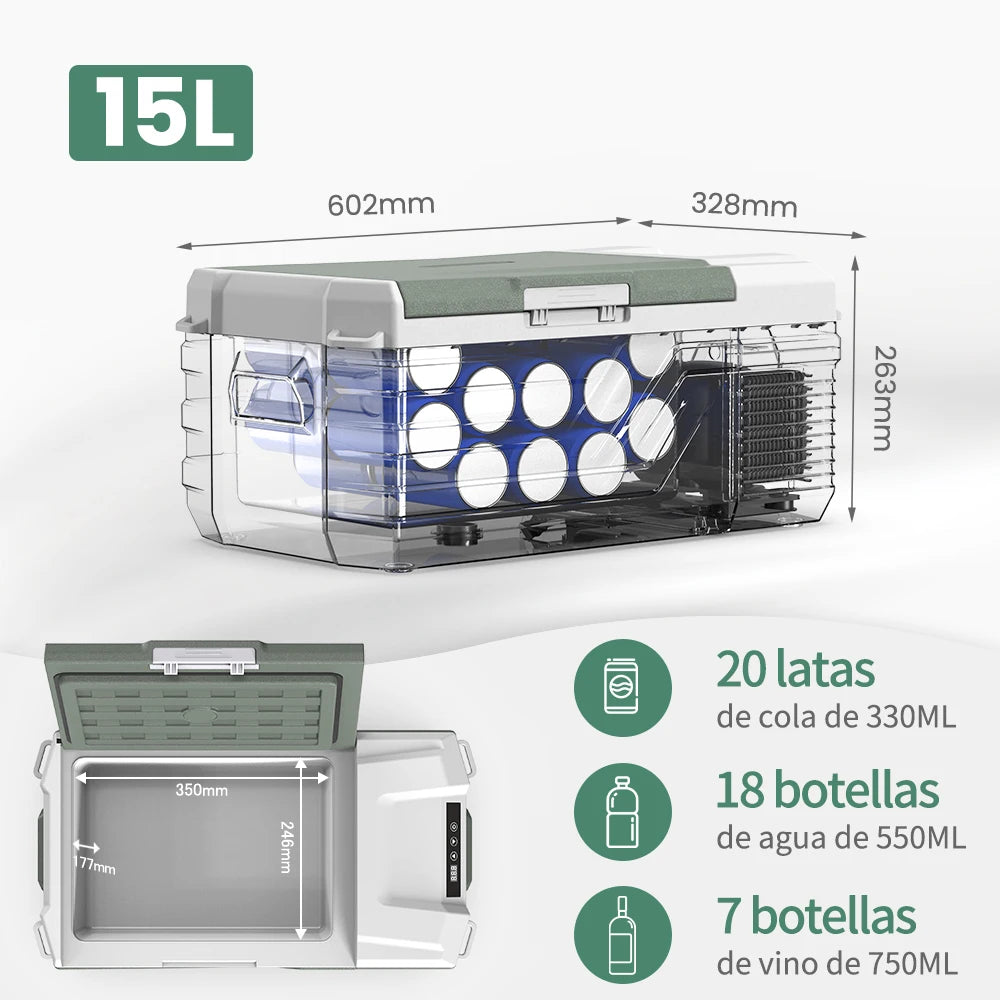 Draagbare Autokoelkast Met Vriesvak – Elektrische Auto Koelbox – 12V/24V Aansluiting – Compacte Koelbox 15L – Instelbare Temperatuur Tot -20°C – Ideaal Voor Auto - Camping en Vrachtwagen – Koelen en Vriezen - QUORE