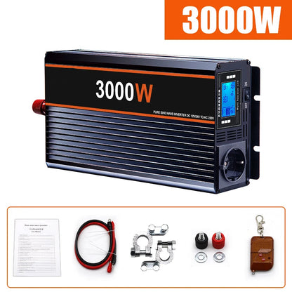 Omvormer - Spanningsomvormer - Auto Omvormer - 3000W - Powerstation - Powerbank - DC 12V 24V naar AC 220V - met Afstandsbediening en EU Stopcontact