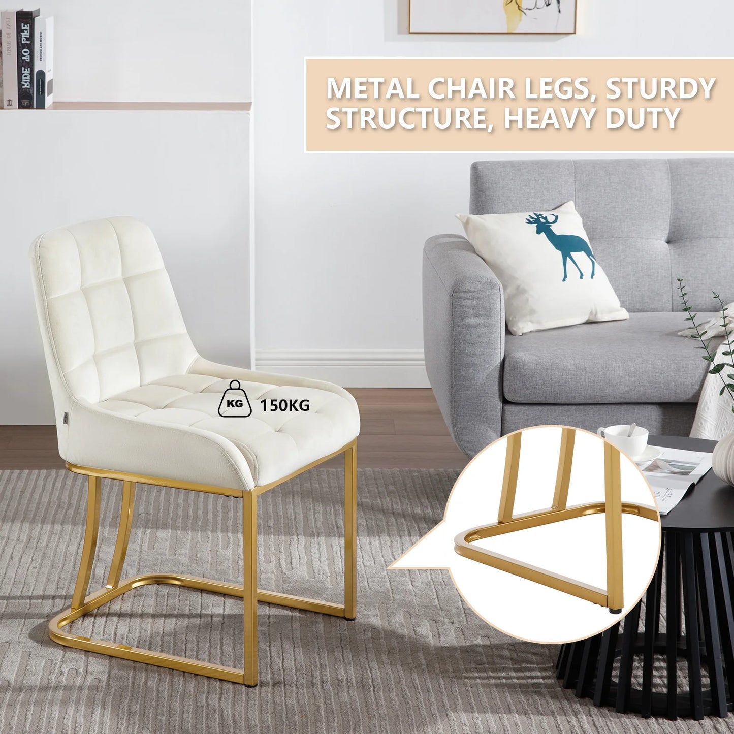 Eetkamerstoelen – Stoelen – Kuipstoelen – Keukenstoelen – Bureaustoelen – Set van 2 – Beige Velvet Bekleding – Ergonomisch Met Metaal Frame