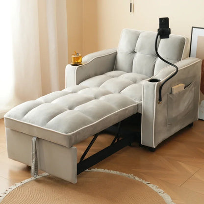 Slaapbank – Slaapstoel – 3-in-1 Bank – Loungebank – Uitschuifbaar Bed – Compact Formaat – Zachte Fluwelen Bekleding