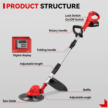 Grastrimmers - Met Accu - Draadloze - Snoeischaar - Onkruidborstel Electrisch - Snijder - 10 inch - 18V Batterij - 36000RPM - Tuingereedschap - Vouwbaar - Verstelbaar Handvat - Vouwbaar Ontwerp - Zonder Accu