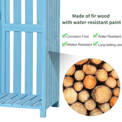 Tuinkast – Tuinberging – Tuinopslag – Tuinschuur – Tuinbox – Vurenhout – Waterafstotend Schuin Dak – Compact 130x54,5x180 cm - Hemelsblauw