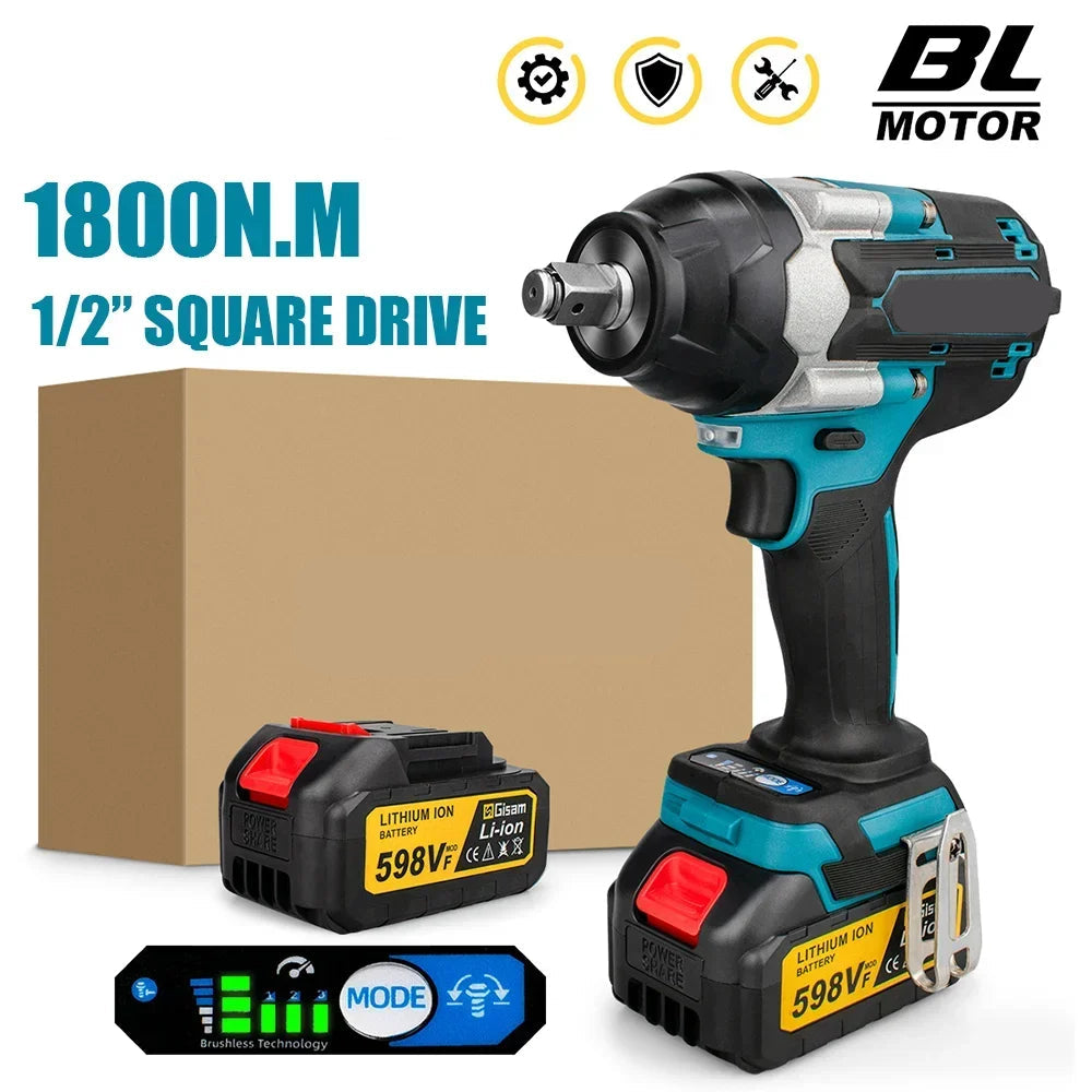 Slagmoersleutel – Slagschroevendraaier - Accu Slagmoersleutel - Brushless- 1800 N.M - 1/2 inch – Draadloos – Inclusief 1 Accu