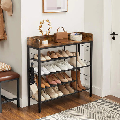 Schoenenrek - Consoletafel - 4-Niveaus - Voor Pantoffels - Hakken-Laarzen - Industrieel-Design - Hal-Woonkamer-Slaapkamer - Staal-Spaanplaat - Minimalistisch-Design - Opbergorganizer