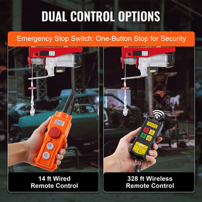 SucceBuy 2200 lbs Electric Hoist Single/Double Slings Lift Crane Hoist with Wireless/Wired Control Electric Winch for Garage