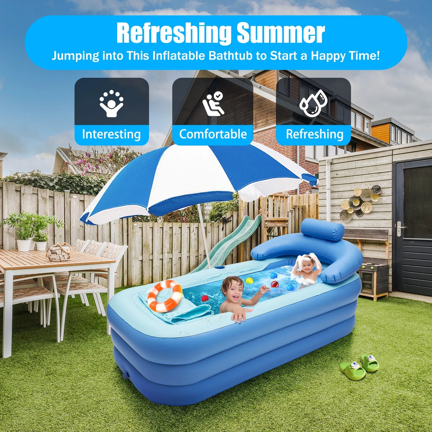 Opblaasbaar Bad – Zwembad voor Binnen & Buiten – Tubble 150x80cm – Blauw – Zwemspeelgoed & Opblaasbaar Zwembad voor Kinderen en Volwassenen