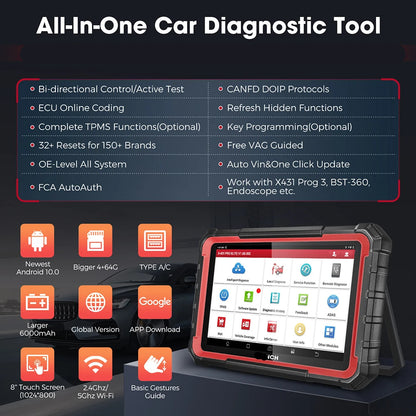 Auto Diagnose Scanner – Autodiagnose Apparaat – Diagnose Tool – OBD Scanner – ECU Codering – Bi-directionele Besturing – Android 10