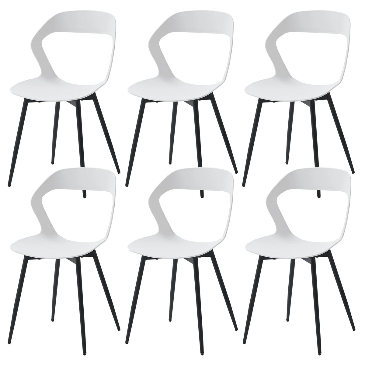 Eetkamerstoelen - Set van 6 - Koffiestoel - Moderne - Rugleuning – Minimalistisch Design – Kunststof Zitting - Metalen Poten – Wit