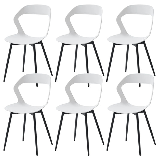 Eetkamerstoelen - Set van 6 - Koffiestoel - Moderne - Rugleuning – Minimalistisch Design – Kunststof Zitting - Metalen Poten – Wit