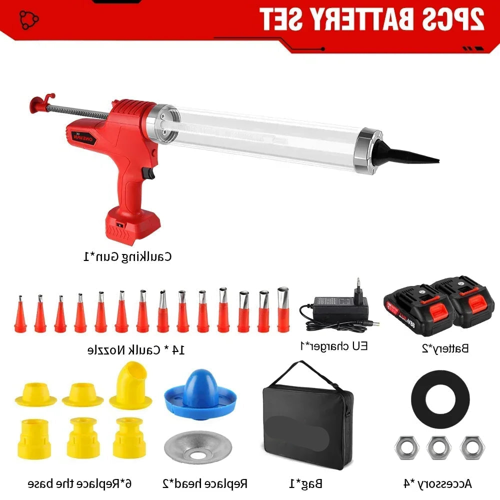 Kitpistool - Kit - Elektrische Kitspuit - Accu Kitspuit - Koker Pistool - 10000N - 6 Snelheden -  Draadloos Lijmpistool met 2 - QUORE