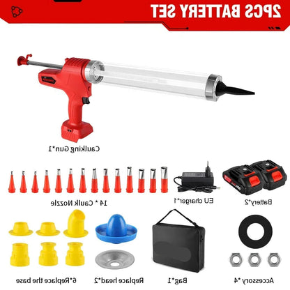 Kitpistool - Kit - Elektrische Kitspuit - Accu Kitspuit - Koker Pistool - 10000N - 6 Snelheden -  Draadloos Lijmpistool met 2 - QUORE
