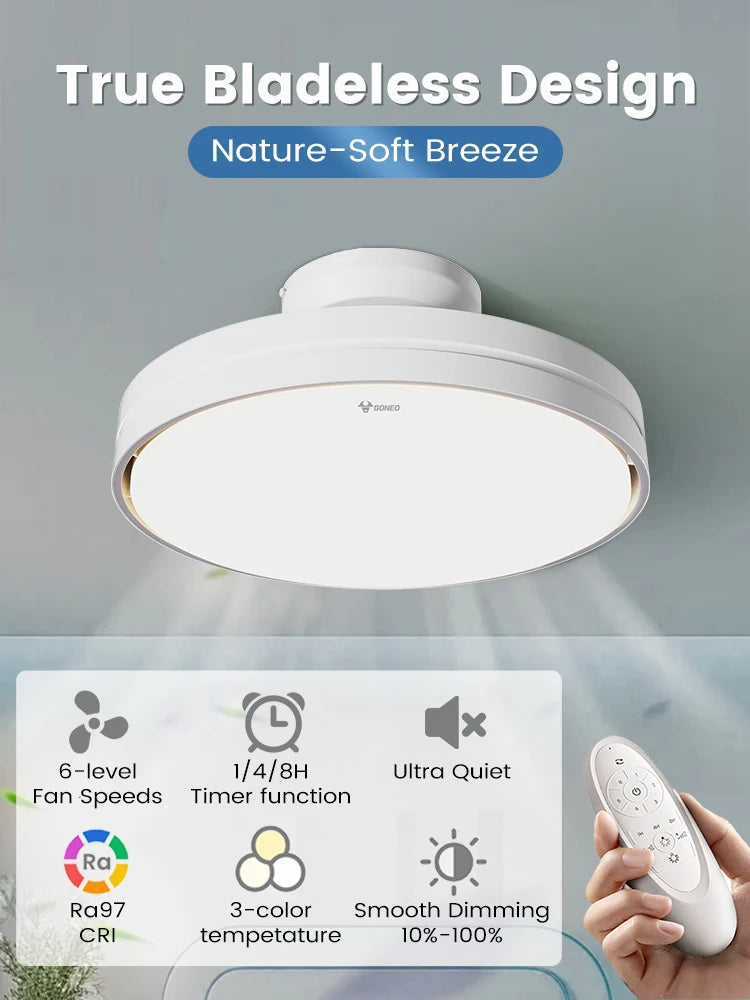 Plafondventilator – Ventilator Zonder Bladen – Bladloze Ventilator – LED Ventilator – Dimbare Plafondventilator – Stil Met Afstandsbediening – 30W LED Verlichting Met 3 Kleurtemperaturen