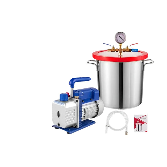 Vacuümpomp - Koelmiddel Vacuümpomp - Koeltechnisch Gereedschap - 3 Gallon - Vacuümkamer Kit - met 3 CFM - 1/4HP - Eentraps Vacuümpomp - HVAC A/C Koeltechnische Kit - Blauw