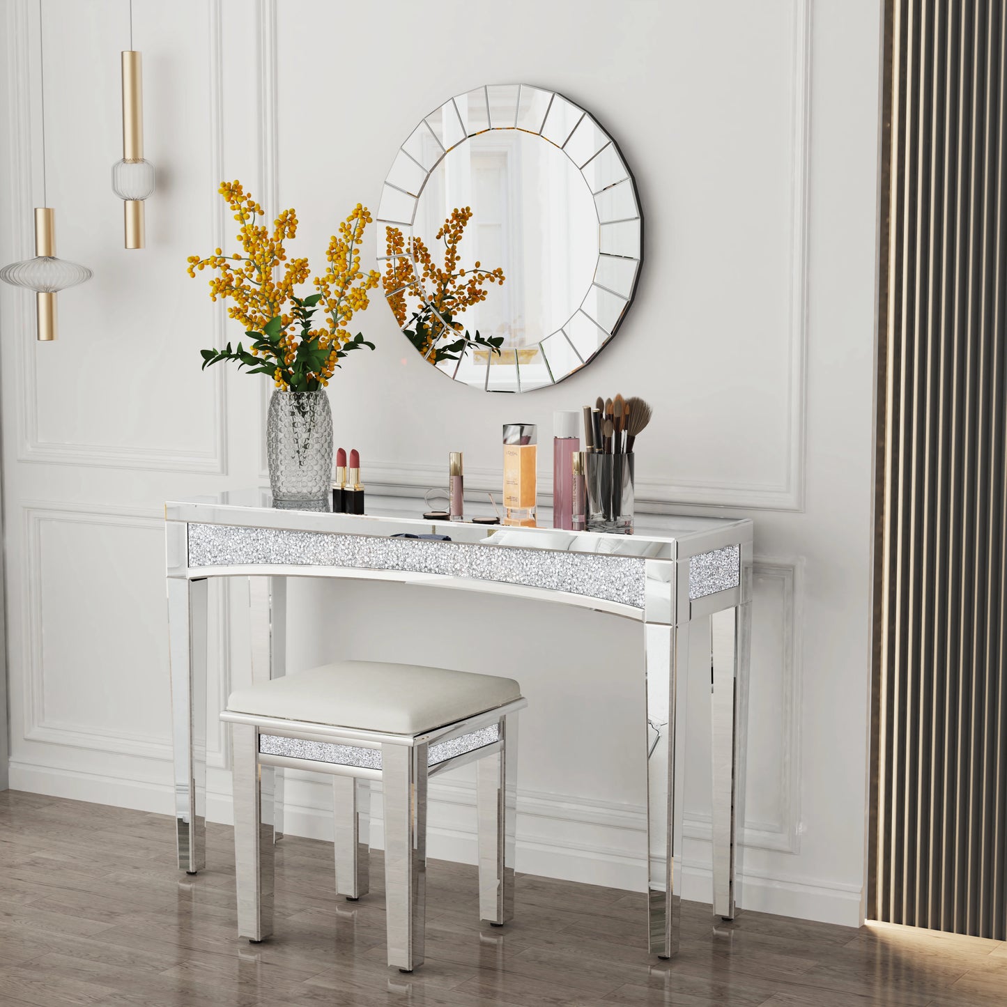 Spiegelconsole Tafel – Haltafel – Sidetable – Make-Up Tafel – Moderne Spiegelafwerking – 120 Cm Breed – MDF En Glas