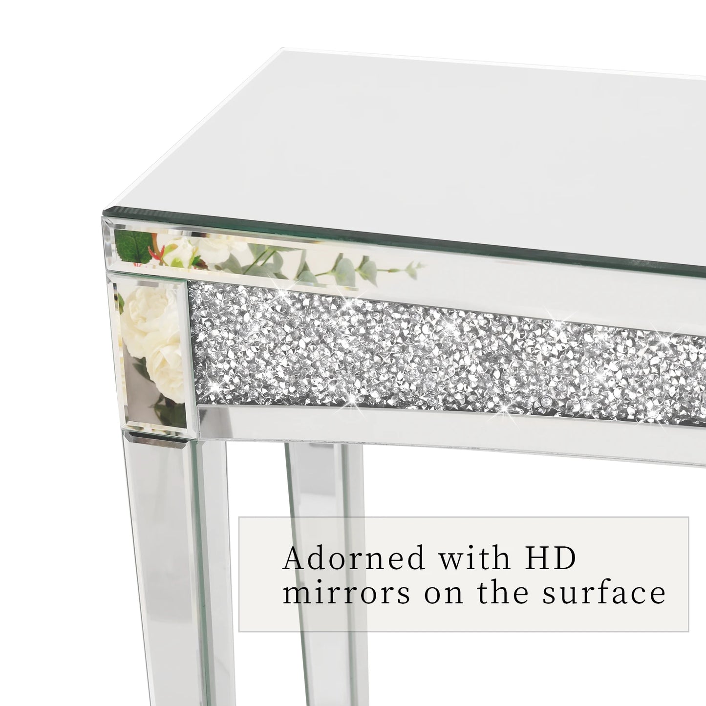 Spiegelconsole Tafel – Haltafel – Sidetable – Make-Up Tafel – Moderne Spiegelafwerking – 120 Cm Breed – MDF En Glas