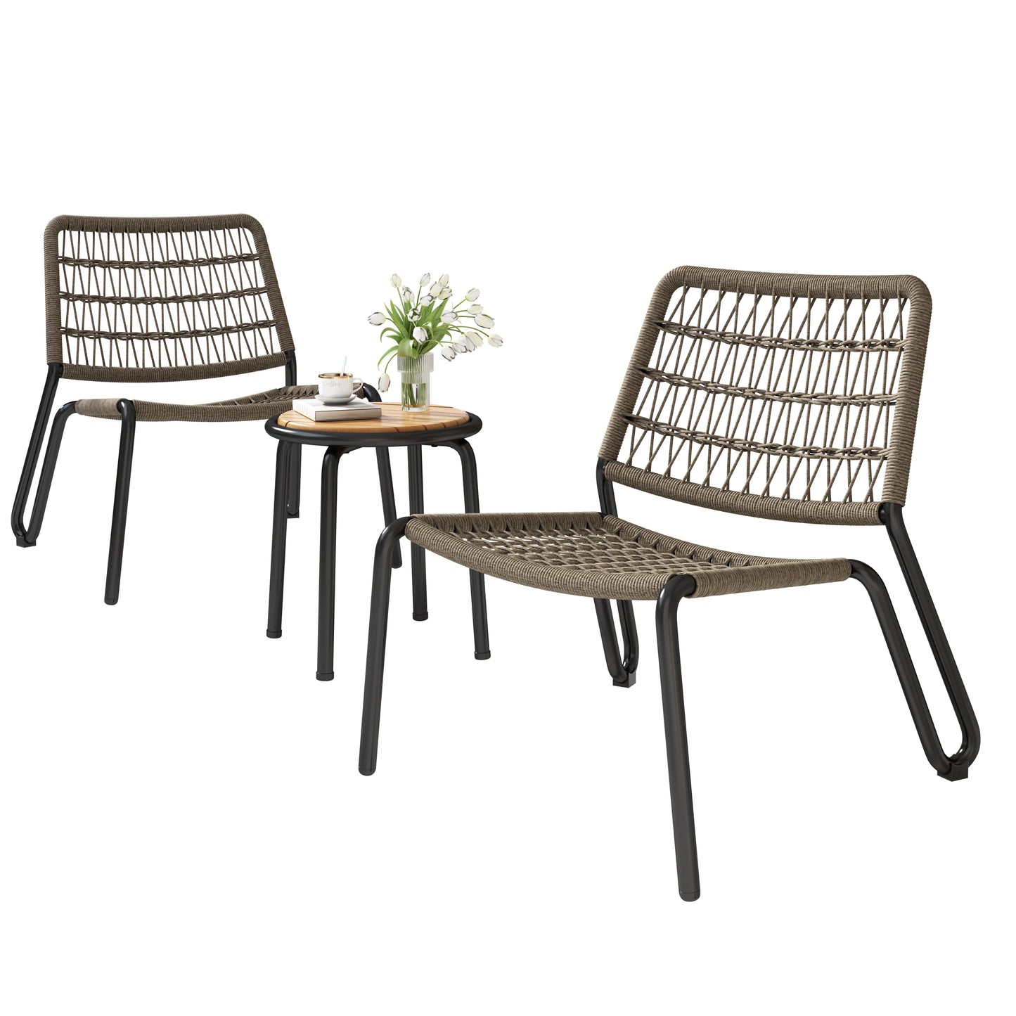 Buitenstoelen – Tuinstoelen – Balkonstoelen – Strandstoelen – Handgeweven – Weerbestendig – Ergonomisch Ontwerp - 59 x 81 x 71.5 cm
