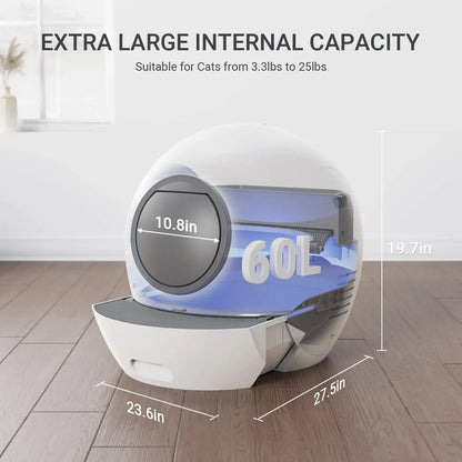 Slimme Kattenbak - Automatische Kattenbak - Zelfreinigende Kattenbak - Kattenbak - 60L - Extra Grote - Geurcontrole - voor Katten - met App