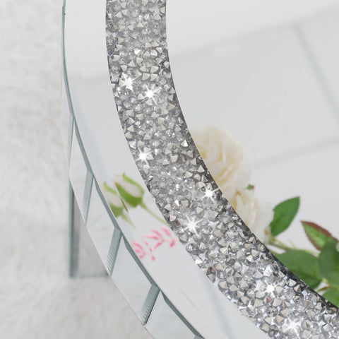 Ronde Bijzettafel - Ronde Salontafel - Tafel - Spiegeldesign - Zilveren Glazen - Luxe Afwerking - Kristallen Pootjes - Woonkamer - Slaapkamer - Zilver