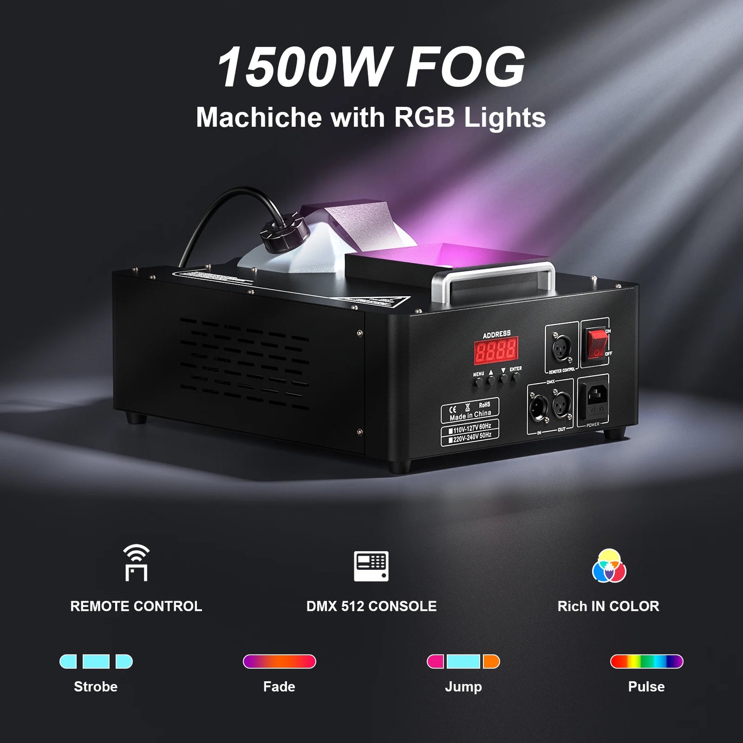 Rookmachine – Mistmachine – Fogmachine – Rookgenerator – Stage Fogger – 1500W Krachtige Output – 24 RGB LED Verlichting - QUORE