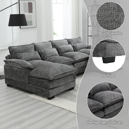 U-Vormige Bank – Hoekbank – Loungesofa – Gezinsbank – Bouclé Stof – Ergonomische Lendenkussens – Multiplex Frame