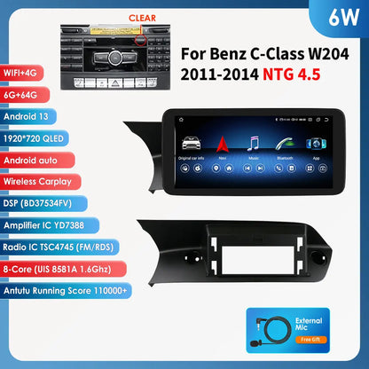 Hizpo Carplay 4G AI Systems Android 13 Car Radio for Mercedes Benz C-Class W204  Multimedia Video Player GPS Autoradio Bluetooth