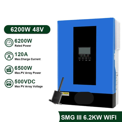 Zonnepaneel Omvormer – Zonnestroom Omvormer – Micro Omvormer – Zuivere Sinus Omvormer – Off-grid Inverter – 6.2 kW Vermogen – Wifi & MPPT Technologie