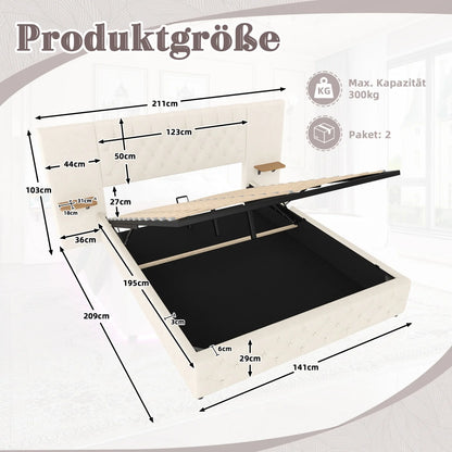 Bedframe – Bed – Tweepersoonsbed – Boxspring – Opbergbed – Met Hydraulisch Opklapsysteem – Ingebouwde LED-Verlichting