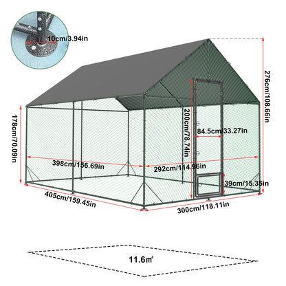 Kippenren – Kippenhok – Pluimvee Ren – Eendenren – Roestvrij Stalen Frame – Waterdicht Oxford Dak - XL - QUORE