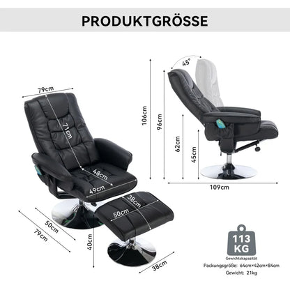 Massagefauteuil – Massagestoel – Relaxfauteuil – Elektrische Stoel – Wellnessstoel – PU Bekleding – 5-Punts Massagefunctie – Met Voetensteun – Zwart