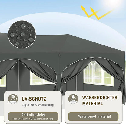 Tuinpaviljoen – Partytent – Tuinpartytent – Tent – Buitentent – Paviljoen – met 6 Verplaatsbare Zijwanden - Waterdicht 210D Oxford Polyester – Stalen Frame Met Roestwerende Coating - 3x6 m - Zwart