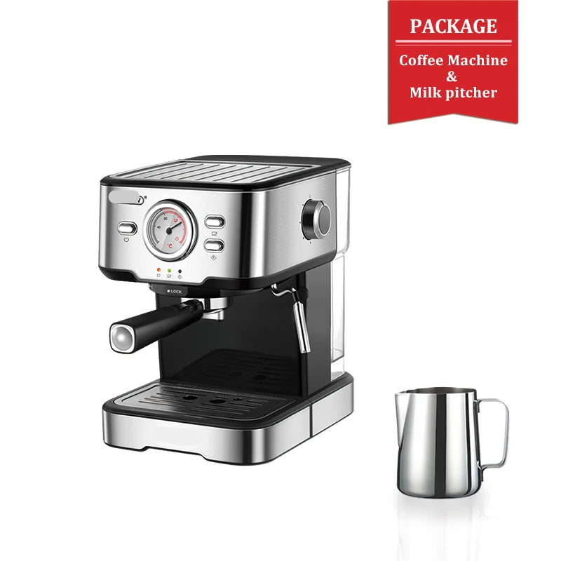 Espressomachine - 20 Bar - Compact Koffiezetapparaat - Semi automatisch - Espresso machine - 220V - RVS Koffiemachine - Stoompijpje & Display - met Beker