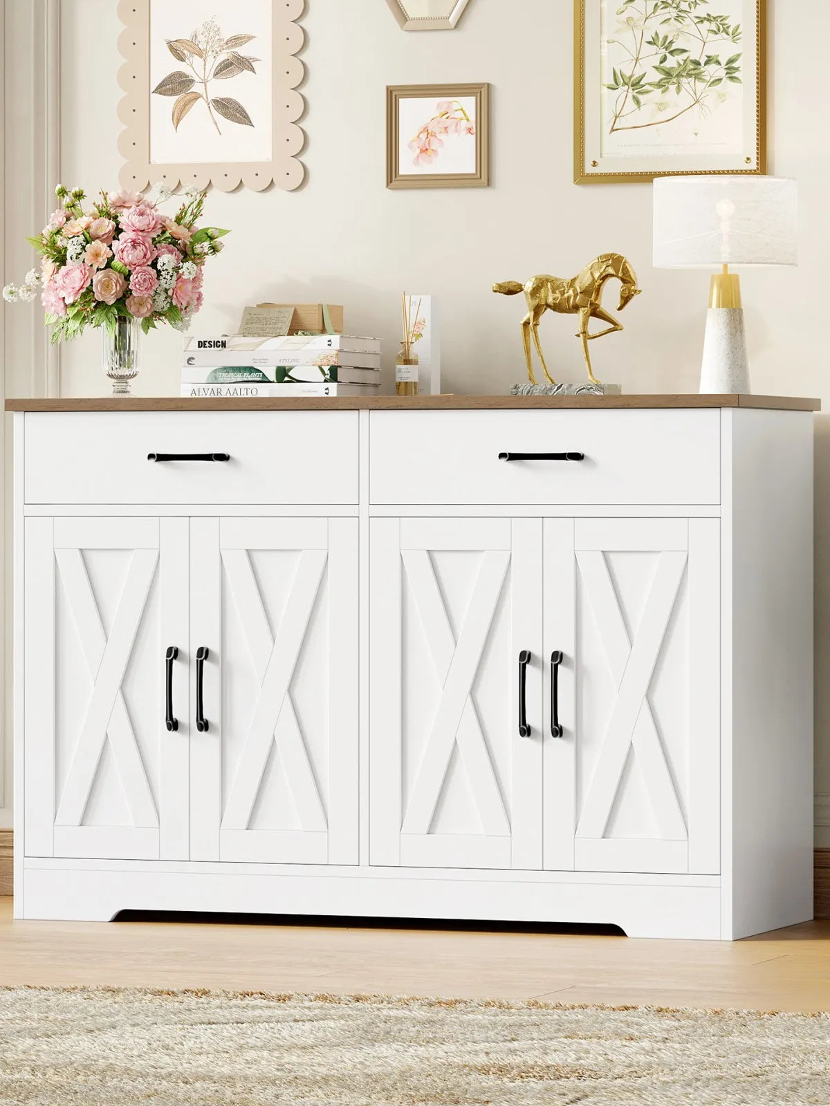Keukenkast – Dressoir – Buffetkast – Opbergkast – Woonkamerkast – Wit/Zwart – 120 cm Breed – Krassen- en Vochtbestendig Hout - QUORE
