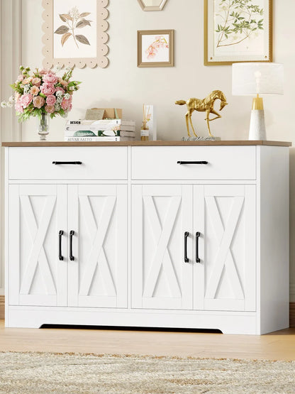Keukenkast – Dressoir – Buffetkast – Opbergkast – Woonkamerkast – Wit/Zwart – 120 cm Breed – Krassen- en Vochtbestendig Hout - QUORE