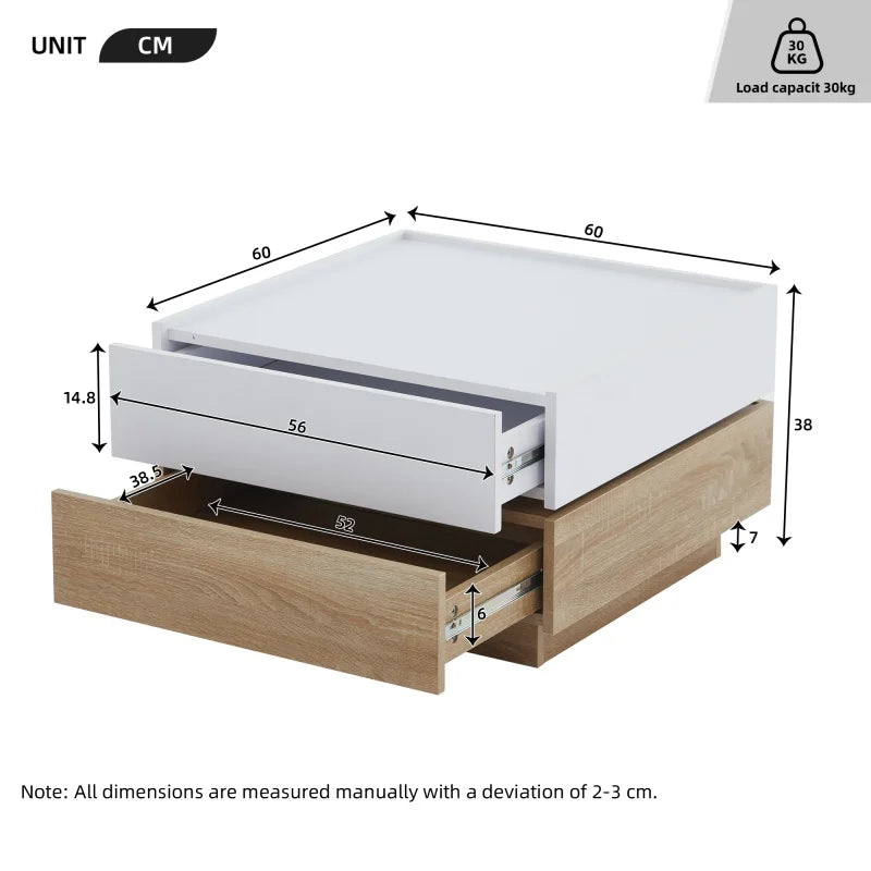 Living Room Table Rotatable To 360 ° Rotatable Table Top With 2 Floors Storage Cabinet Side Table With Walnut Frame 60*60*38cm