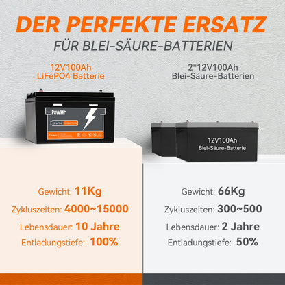 LiFePO4 Batterij – 12V Accu – Camper Accu – Boot Accu – Zonnepanelen Accu – 100Ah Capaciteit – Battery Management System - QUORE