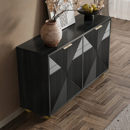 Dressoir – Kast – Opbergmeubel – Sideboard – Ladekast – Zwart MDF – Verstelbare Legplanken – Metalen Handgrepen