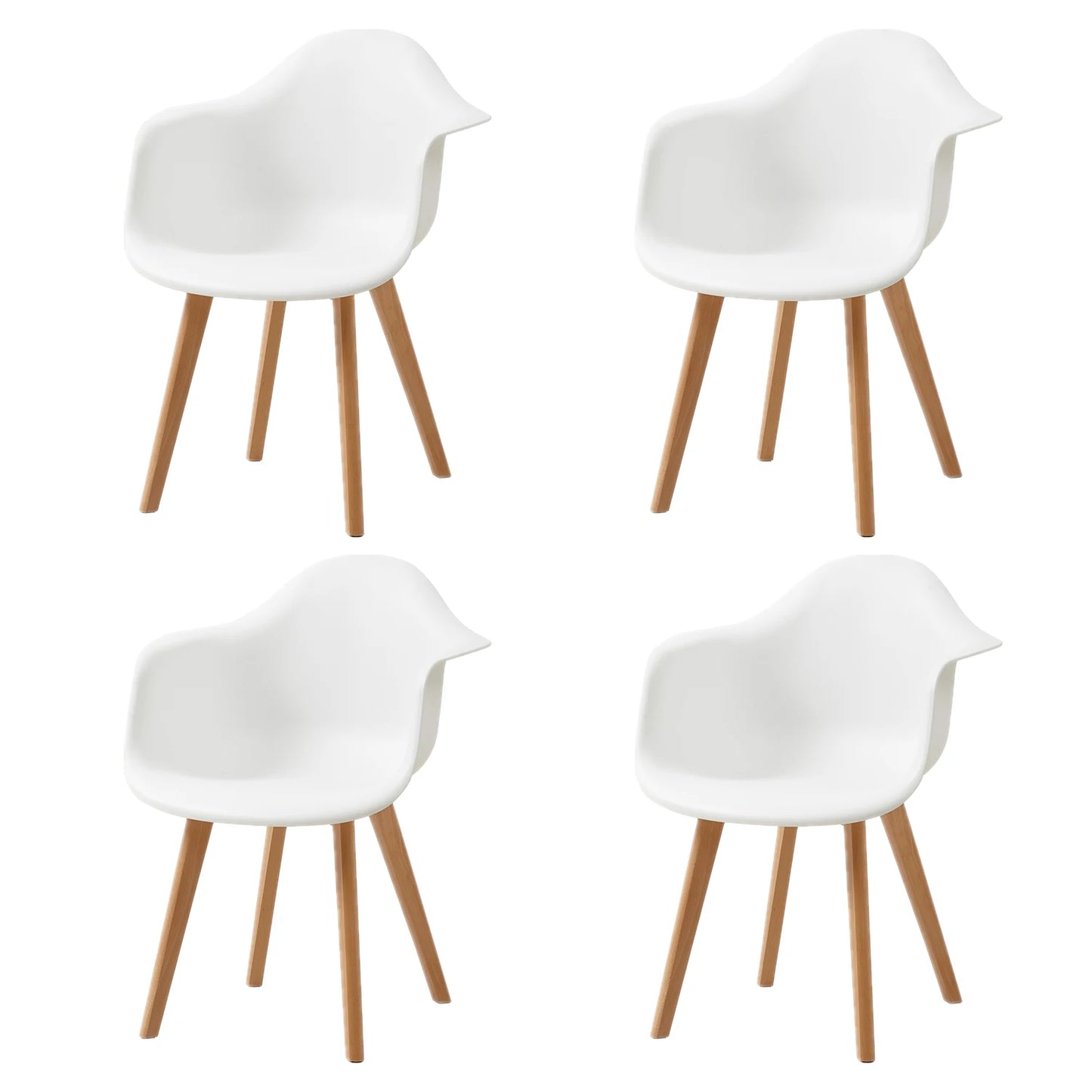 Eetkamerstoelen - Eetstoelen - Keukenstoelen - Set van 4 - Minimalistisch Retro Modern Stijl - met Rugleuning - Voor Keuken - Eetgedeelte - Kunstof Zitje - Beuken Poten - 43 x 47 x 81.5 cm - Wit