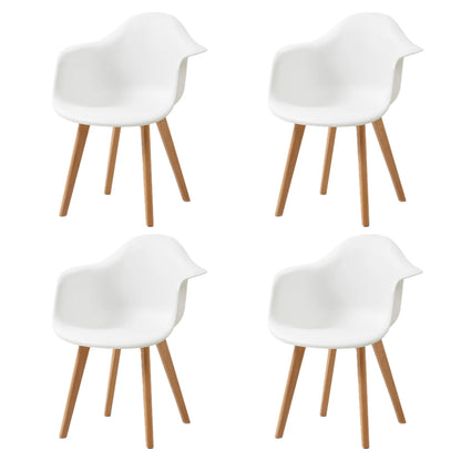 Eetkamerstoelen - Eetstoelen - Keukenstoelen - Set van 4 - Minimalistisch Retro Modern Stijl - met Rugleuning - Voor Keuken - Eetgedeelte - Kunstof Zitje - Beuken Poten - 43 x 47 x 81.5 cm - Wit
