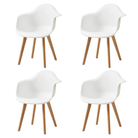 Eetkamerstoelen - Eetstoelen - Keukenstoelen - Set van 4 - Minimalistisch Retro Modern Stijl - met Rugleuning - Voor Keuken - Eetgedeelte - Kunstof Zitje - Beuken Poten - 43 x 47 x 81.5 cm - Wit