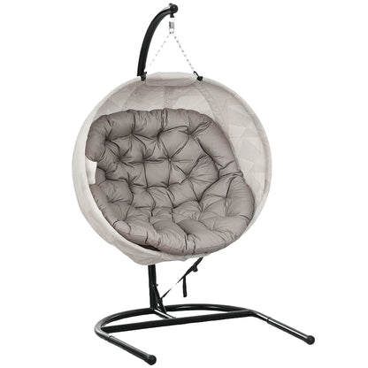 Hangstoel in Ei-vorm - Egg Hangstoel - Hangstoel Ei - Tuin Schommelstoel - met Standaard - Opvouwbare Mand - Inclusief Kussen - en Bekerhouder - 106x114x178cm - voor Buiten - Terrasdecoratie - Balkon - Geel