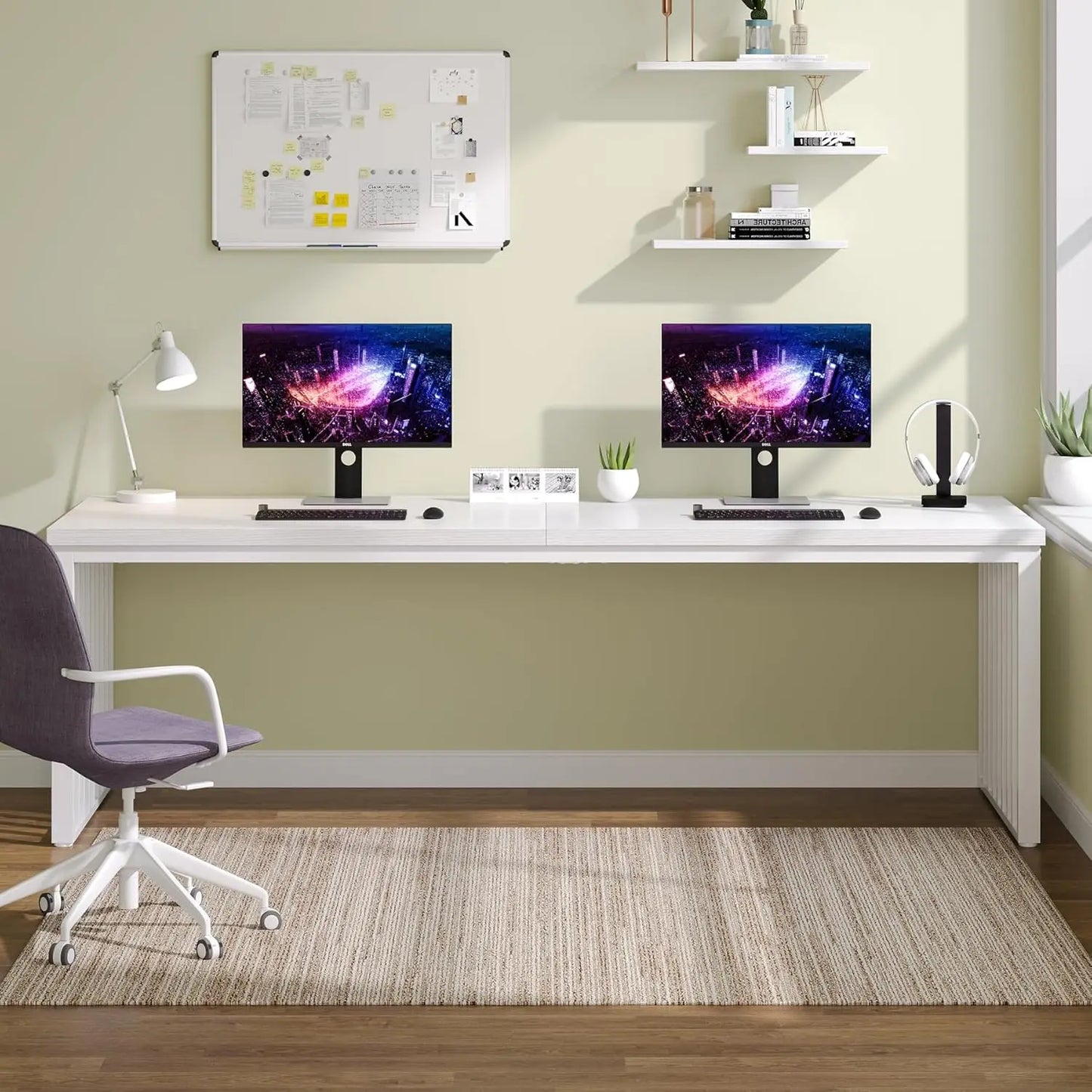 Bureau - Computerbureau - Kantoor Tafel - Werktafel - 180x60cm - Metaal Frame - Rechthoekig - voor Thuiswerkplek - Vergadertafel - Robuust - Wit - QUORE