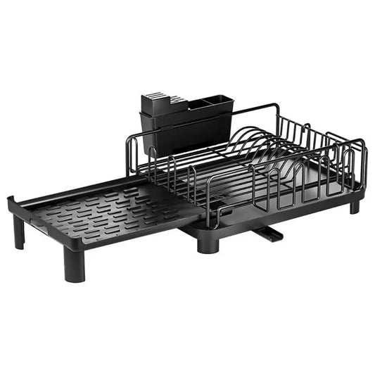 Dish Drying Rack Extendable Dish Drainer with Utensil Holder 2-Tier Kitchen Organizers Multifunctional Storage Rack for Sink