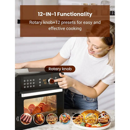 Heteluchtfriteuse – Airfryer - Airfryer Oven - 15L - 360° Luchtcirculatie - 1700W - 240V - 12 Voorinstellingen - LED Touchscreen - Kijkvenster - App Bediening - Zwart