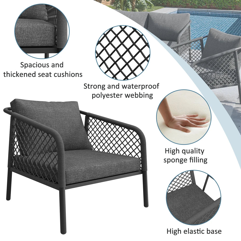 Loungebank – Tuinbank – Loungeset – Buitenbank – Tuinmeubel – Roestvrij Stalen Frame – Inclusief Comfortabele Kussens