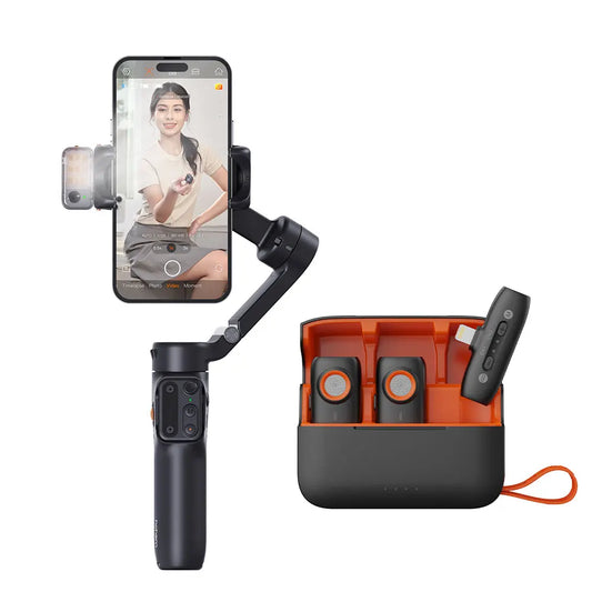 Gimbal Smartphone - Gimbal voor Smartphone & Camera - Handheld spiegelloos - 3-Axis - AI Face Tracking - Stabilisator voor Smartphone - Koolstofvezel Materiaal - Panning & Rolhoek 330 - Kantelhoek 80 - Zwart Met Bliksem