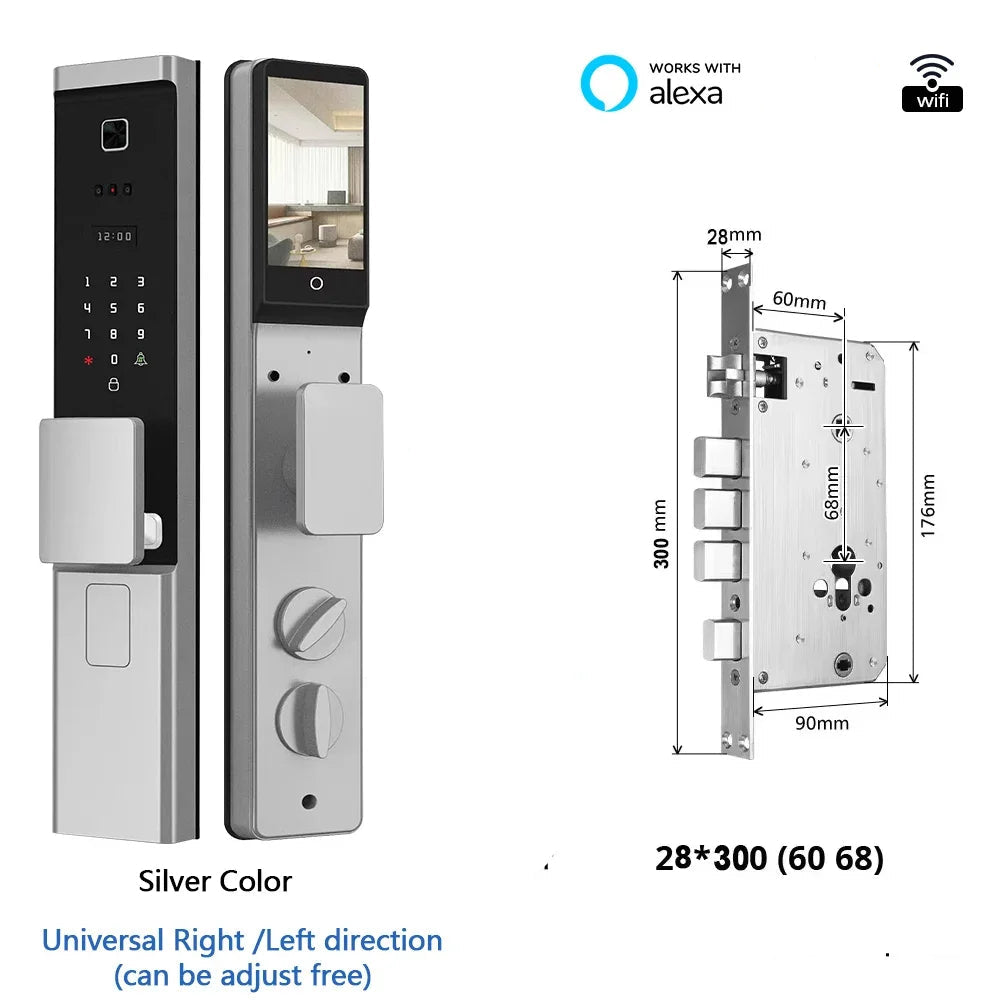 Smart Slot – Slimme Deurslot – Elektronisch Slot – Vingerafdrukslot – App Slot – 8 Ontgrendelingsmethoden – Weerbestendig Aluminium - Zilverkleur - 28x300 - 6068 insteek - QUORE