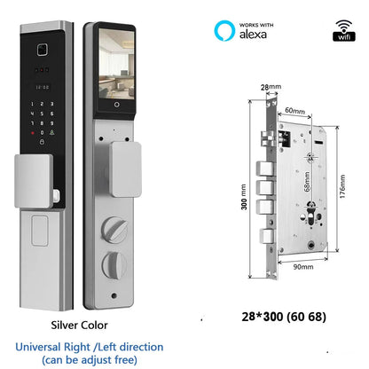 Smart Slot – Slimme Deurslot – Elektronisch Slot – Vingerafdrukslot – App Slot – 8 Ontgrendelingsmethoden – Weerbestendig Aluminium - Zilverkleur - 28x300 - 6068 insteek - QUORE