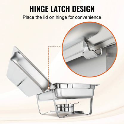 Chafing Dish - Buffetwarmer - Rechthoekige Chafing Dish - Warmhoudplaat - Warmhoudbakken - 8QT - Set van 4 - RVS Buffet Warmhoudbakken voor Catering
