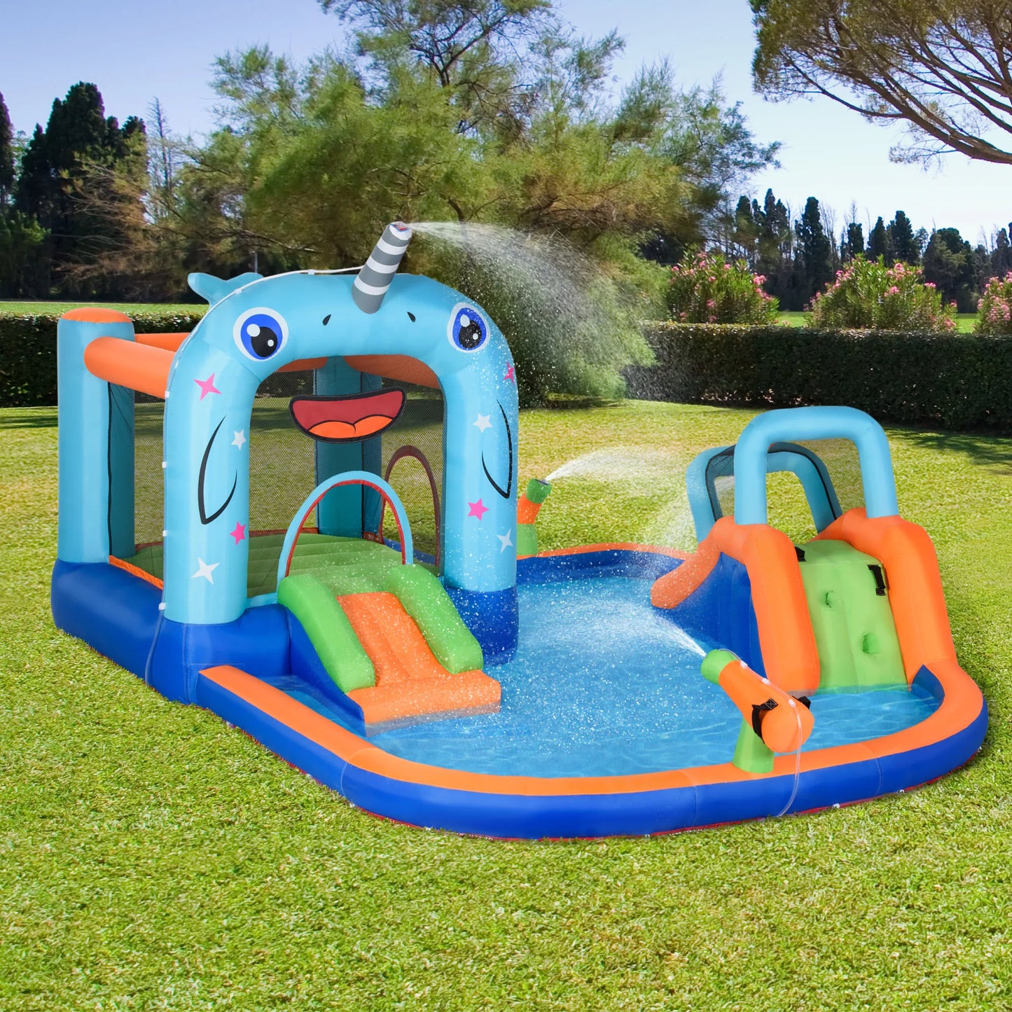 Bouncy Castle met Glijbaan voor Kinderen 3-8 Jaar - Multicolor - 420x370x230 cm - Met Pomp en Draagtas